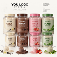 Emballage personnalisé pour poudre de protéines en marque privée, pot en PET transparent avec couvercle à logo pour les marques de compléments alimentaires à base de protéines de lactosérum et de protéines végétales, vente en gros