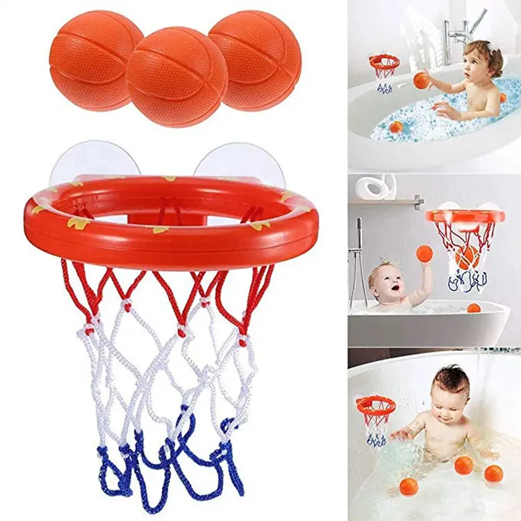 Indoor Toddler Educational Bath Toys Bathroom Strong Suction Cups Mini Bathtub Shooting Basketball Hoop Balls Set With 3 Balls