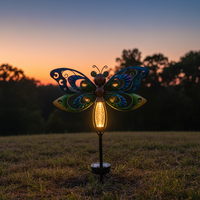 Lampe de colonne extérieure décorative bleue imperméable en métal, motif fleur, libellule, papillon, faite à la main, pour jardin, terrasse, allée