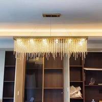 Lustre rectangulaire en cristal pour restaurant, suspension LED, design minimaliste de luxe, pour salle à manger, comptoir de bar, avec pampilles en acier inoxydable