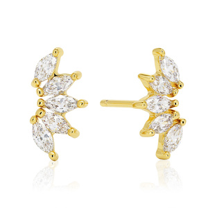 Серьги-гвоздики SY Sleek Curved Marquise Cut из стерлингового серебра 925 пробы для женщин, на каждый день, в подарок - Product Image 1