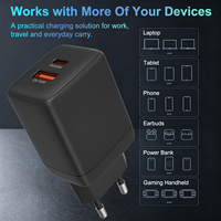 Chargeur mural USB-C double port 20W à charge rapide PD QC 3.0 PPS, adaptateur de voyage CE FCC ROHS, ignifuge pour PC portable/écouteurs