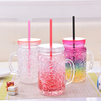 Offre Spéciale – Bocaux Mason en PS de 18 oz avec Paille, Personnalisables avec Logo, Mignons, Écologiques, Sans BPA, Qualité Alimentaire, Idéaux pour les Cadeaux de Fête Estivale