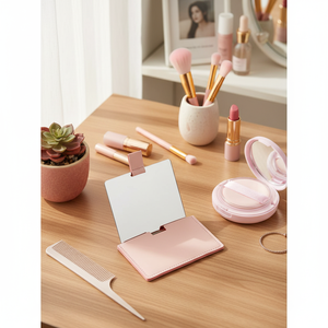 Square Pink Handheld <b>Makeup</b> Mirror with Case - Product Image 3