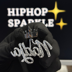 <b>Custom</b> 925 Sterling Silver VVS Moissanite <b>Name</b> Pendant White Gold Plated Iced Out Crown Bail Hip Hop <b>Necklace</b> - Product Image 3