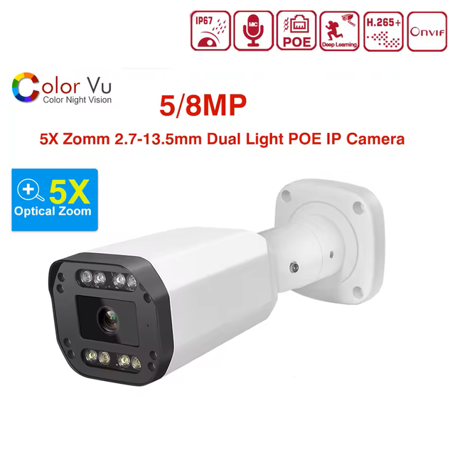 Outdoor Zoom Lens 5MP IP Camera with PoE Power Supply Waterproof Security Surveillance System
