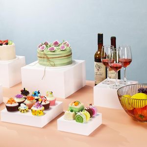 Meja prasmanan pesta putih berongga, peninggi kue prasmanan Display makanan kubus akrilik bersarang untuk makanan penutup - Product Image 5