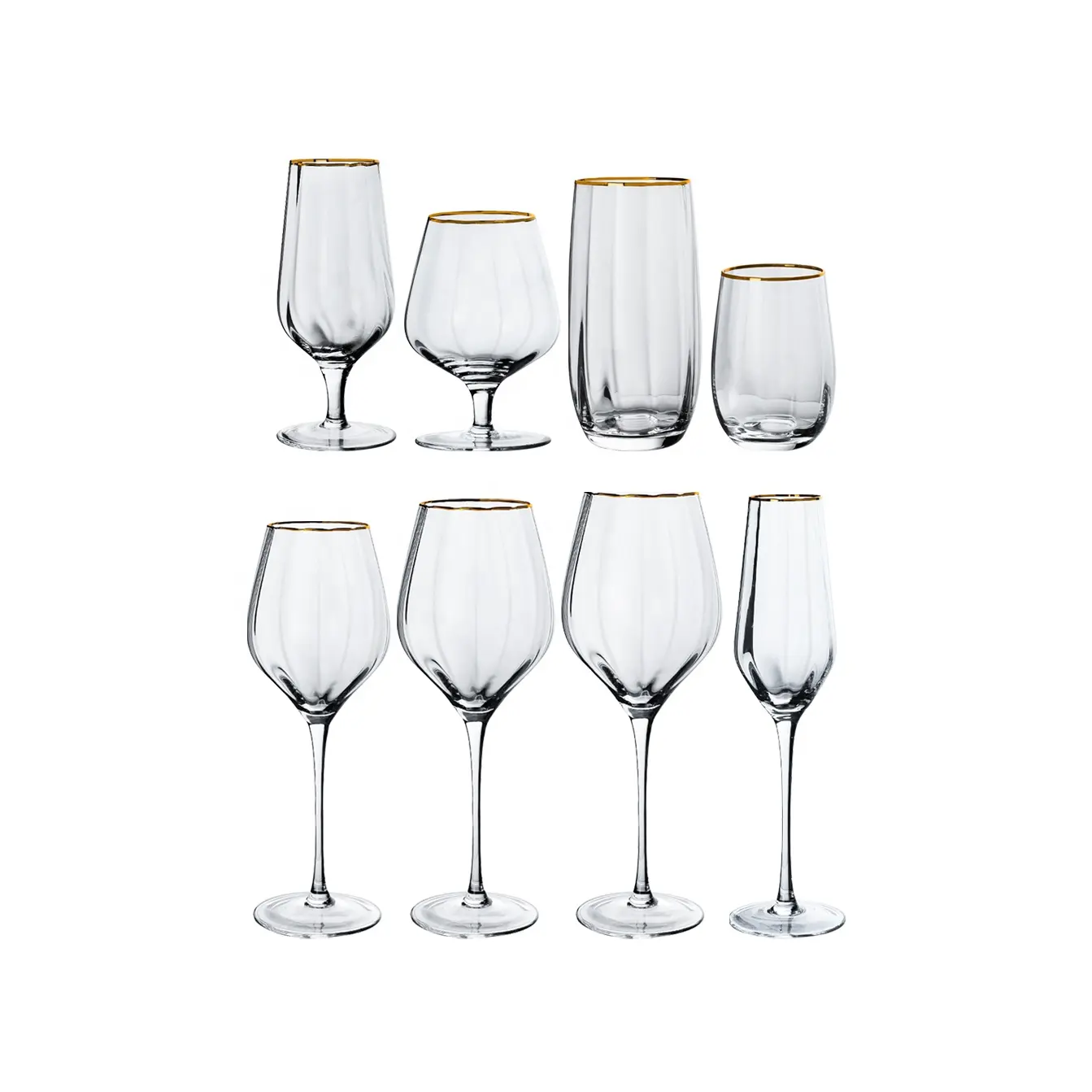 ゴールドリムプリズムゴブレットガラス透明シャンパングラス付きカスタムクリスタル赤ワイングラス