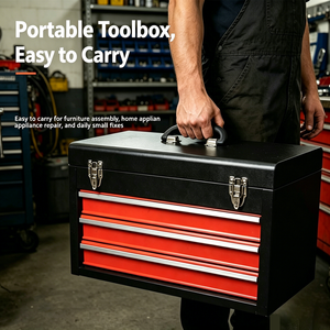 Coffret à outils métallique à 3 tiroirs de 108 pièces, ensemble complet de clés à douille Cr-V, pinces, tournevis, boîte à outils pour réparation automobile et <span class=keywords><strong>garage</strong></span> - Product Image 6