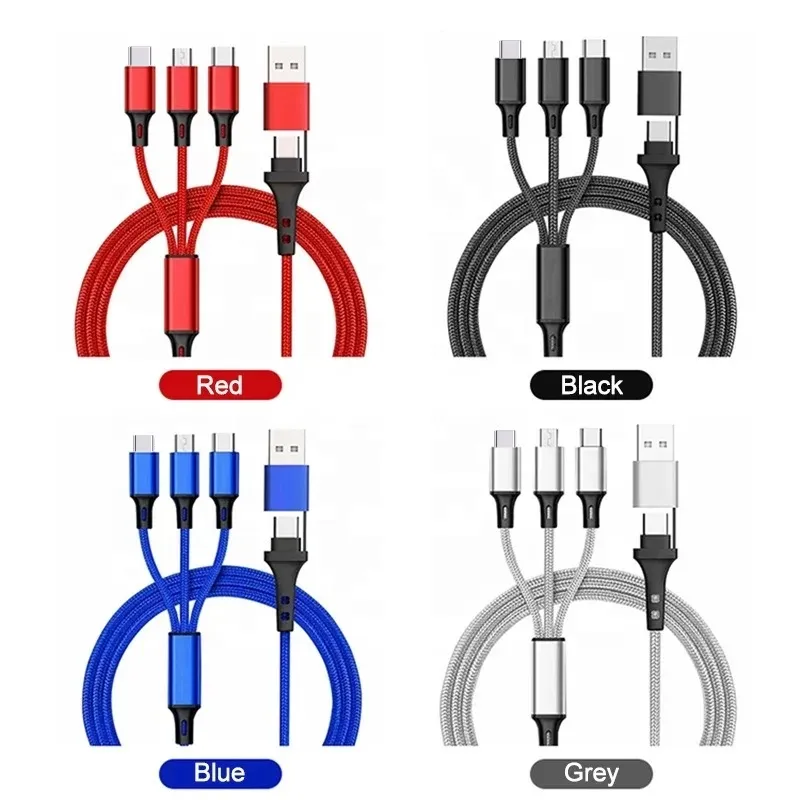 Cabo usb tipo C para tipo C, cabo de dados 5 em 1 com logotipo personalizado, cabo de dados USB de nylon trançado de carregamento rápido, cabo de dados USB tipo C para tipo C