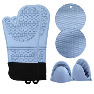 Sarung tangan memasak silikon lapisan katun tahan panas anti-selip lapisan penjualan laris desain terbaru sarung tangan Oven