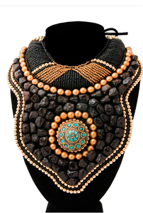 Ensemble de collier de perles en résine brodée pendentif en mosaïque perles en résine turquoise Style ethnique chrétien religieux cadeau de mariage corde - Product Image 2