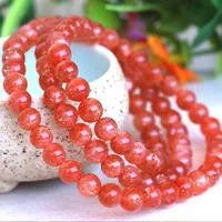 Bracelet en Quartz Orange Arusha Naturel, Quartz Fraise et Pierre du Soleil, 3 tours, perles rondes transparentes de 6 mm, Cristal Super 7, pour Femmes et Hommes, AAAAAA