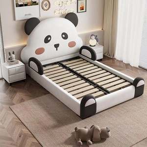Garçons Filles Panda Guardrail Lit 1.5m Enfants Cadre En Bois avec Clôture De Rangement Princesse Thème Lit pour Adolescents Chambre D'enfants - Product Image 3