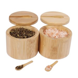 Ensemble de pots à épices en bambou avec couvercles et cuillères, stockage hermétique pour sel, poivre et condiments de cuisine, taille M - Product Image 1