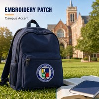 Écusson brodé thermocollant éco-responsable avec armoiries universitaires, bordure Merrow, taille personnalisée pour chapeaux et vêtements
