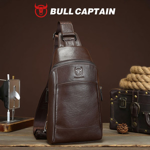 BULL CAPTAIN Bolso de Pecho de Cuero Genuino para Hombre, Bolso Bandolera Vintage de Cuero Genuino, Mochila de Pecho para Viajes al Aire Libre, Logotipo Personalizado - Product Image 1