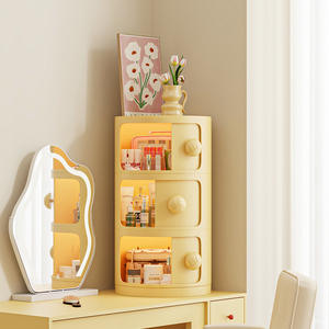 クラシックセレブリティシンプルモダンクリームキッズプラスチックボックスビン多層コスメティックベッドサイドテーブルリビングルームおもちゃ収納キャビネット - Product Image 1