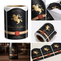 Étiquettes personnalisées autocollantes imperméables en rouleau pour bouteilles, avec dorure à chaud en relief pour l'emballage de bière, café, vin et autres boissons