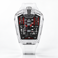 Montre de sport transparente pour homme 45 mm Verre minéral renforcé Bracelet en silicone Mouvement à quartz Cadran à aiguilles Écologique