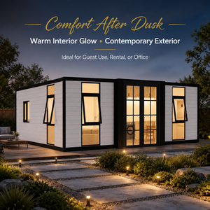 Casa Contenedor Moderna con Luz Cálida, Diseño Contemporáneo, Ideal para Alquiler o Uso como Oficina - Product Image 1