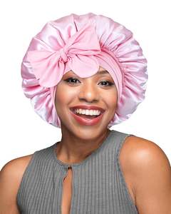 14 pouces femmes <span class=keywords><strong>Satin</strong></span> Bonnet <span class=keywords><strong>cheveux</strong></span> Bonnet <span class=keywords><strong>nuit</strong></span> sommeil bonnet écharpe Wrap pour <span class=keywords><strong>cheveux</strong></span> bouclés avec bande de cravate noir - Product Image 2