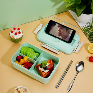 Boîte à bento multi-compartiments grande capacité avec couverts en acier inoxydable, compatible micro-ondes, pour enfants et adultes - Product Image 3