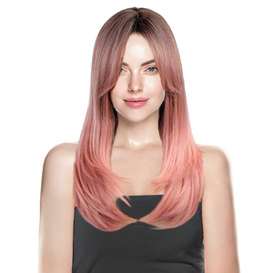 22 pulgadas hermoso largo negro Rosa gradiente Freetress cortina Bang peluca sintética con <span class=keywords><strong>meneo</strong></span> paseo en coche juguete - Product Image 2
