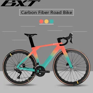 BXT vélo de route en carbone 700C 58cm frein à disque technologie EPS personnalisation OEM accepté vélo de route en carbone groupe SHIMANO 22S