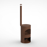 Chimenea de Acero Corten Color Óxido, Diseño KD, con Almacenamiento de Leños, Nueva Tendencia