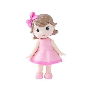 Wholesale Cute Pink Bow Tie Pink Dress Girls 3D Decoration PVC Material Girl's Birthday Gift Doll Figure Model Decoration