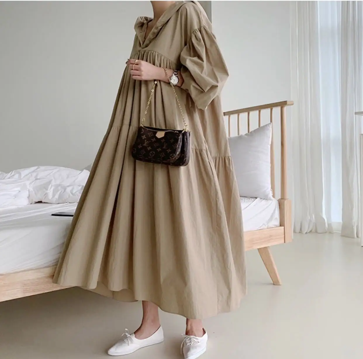 Korean Style Fashion Solid Color Cotton Wild Long Sleeve Hooded Spring New 2021 Women's Dress