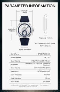 นาฬิกาข้อมือ Specht & Söhne รุ่นใหม่ปี 2026 สุดหรู ระบบจักรกลอัตโนมัติ สำหรับผู้ชาย กระจกแซฟไฟร์ ตัวเรือนสแตนเลสสตีล - Product Image 5