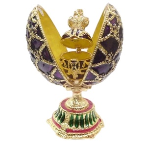 Nuevo Joyero de Aleación de Peltre Color Morado, Moderno, con Esmalte, Cristal y Baño de Oro, Estilo Fabergé - Product Image 1
