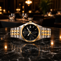 Jam Tangan Kuarsa Klasik Fashion Pria 28Mm 3 Jarum Tanggal Penanda Tangan Bercahaya Dial Kaca Baja Tahan Karat Dua Warna Hitam