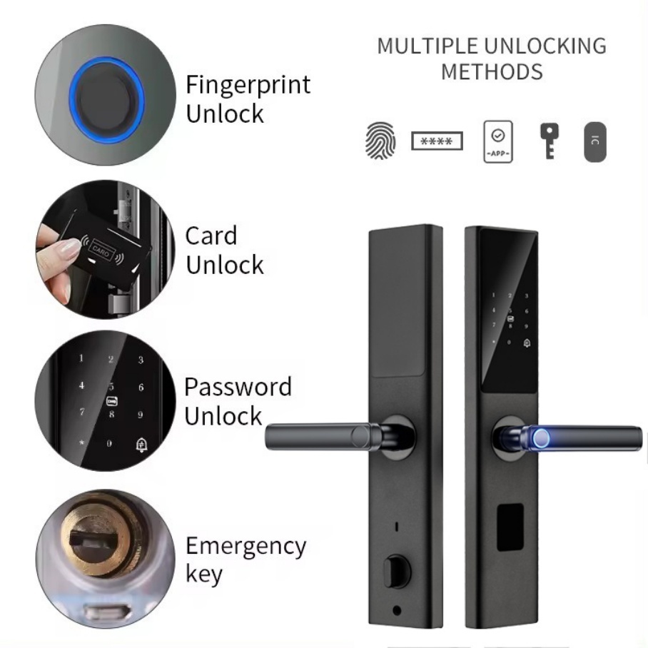Glomarket Tuya Smart WiFi Digital Door Lock for Wood Biometric Fingerprint RFID IC Card Smartphone App Unlock Low Power Alarm · image 3