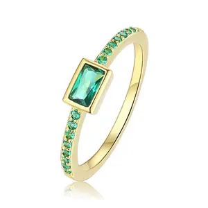 Anel feminino com pedra esmeralda, mais novo design de anel de diamante de prata refinada 925, joia