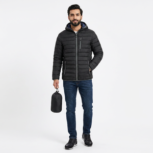 Men's Lightweight Wool Puffer Jacket Hooded Insulated Winter <b>Coat</b> with Windproof Zipper Packable <b>Bubble</b> Down Jacket in Black - Product Image 1