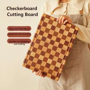 Nouvelle arrivée <span class=keywords><strong>Planche</strong></span> à découper en ébène à carreaux avec fente <span class=keywords><strong>pour</strong></span> le jus et poignée Bloc de <span class=keywords><strong>boucherie</strong></span> en bois Plateau de service Légumes Steak Fromage - Product Image 5