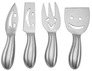 Set di 4 <span class=keywords><strong>coltelli</strong></span> da <span class=keywords><strong>formaggio</strong></span> in acciaio inox con faccina sorridente: <span class=keywords><strong>coltelli</strong></span> per <span class=keywords><strong>formaggio</strong></span> duro e morbido, forchetta da portata e spalmatore per <span class=keywords><strong>formaggio</strong></span> - Product Image 2
