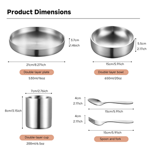 Juego de Platos, Tazones, Tazas de Café, Cucharas y Tenedores de Acero Inoxidable de Doble Pared Aislados SS304, Juego de Vajilla Irrompible para Niños - Product Image 2