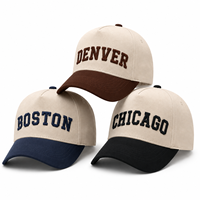 Casquette de baseball personnalisée 5 panneaux à visière incurvée, broderie en relief surdimensionnée, logo lettre, style universitaire streetwear, casquette trucker bicolore