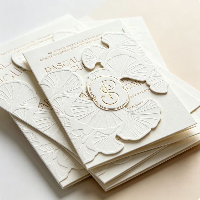 Luxury Classic Embossed Letterpress Wedding Invitation Greeting Card (Paper) for Elegant Weddings