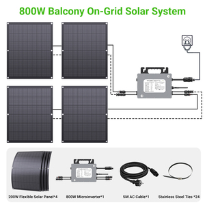 Sistema Solar para Balcón de 800W, 4 Paneles Solares Flexibles de 200W con Clasificación IP67 a Prueba de Agua, Microinversor de 800W con Función WiFi - Product Image 1
