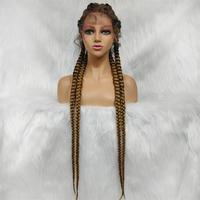 Perruque tressée longue sans nœuds, épaisse, en cheveux synthétiques, avec dentelle, style cornrows, avec cheveux de bébé, tresses à quatre brins