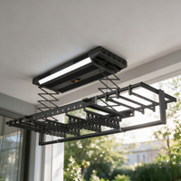 Rak Pengering Pakaian Elektrik Orlant, Gantungan Motor Bertenaga Listrik yang Dipasang di Langit-langit dengan 4 Kipas Pengering Udara Hangat untuk Balkon dan Ruang Cuci