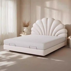 <span class=keywords><strong>Lit</strong></span> double en cuir à pétales motorisé et <span class=keywords><strong>suspendu</strong></span> électriquement - Design moderne, écologique, hauteur réglable pour le confort des couples - Product Image 1