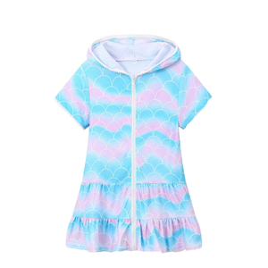 Bata <span class=keywords><strong>de</strong></span> <span class=keywords><strong>Baño</strong></span> con Capucha para Niños, <span class=keywords><strong>de</strong></span> Secado Rápido, con Estampado Degradado, <span class=keywords><strong>de</strong></span> Tela <span class=keywords><strong>de</strong></span> Rizo, con Volantes en el Bajo, Súper Absorbente, con Cierre, para Niños Pequeños - Product Image 2