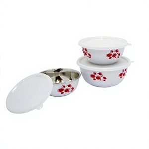 Intérieur poli extérieur couleur blanche acier inoxydable congélateur bol avec couvercle 3 pièces set plastique avec impression - Product Image 1