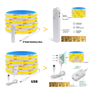 COB <span class=keywords><strong>LED</strong></span> 스트립 라이트 5V 320LED/M PIR 모션 센서 디밍 가능 유연한 IP20 3000-6000K USB 원격 제어 DIY 백라이트 룸 - Product Image 1